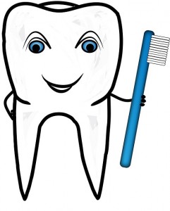 Illustration of a tooth holding a toothbrush